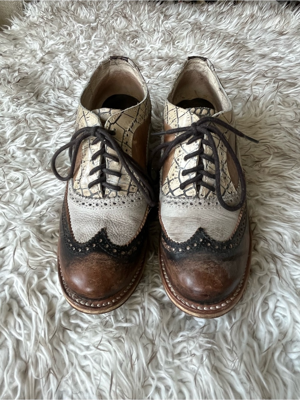 Freebird by Steven Two-Tone Brogue Oxfords in Brown and Cream:  Mackenna size 7